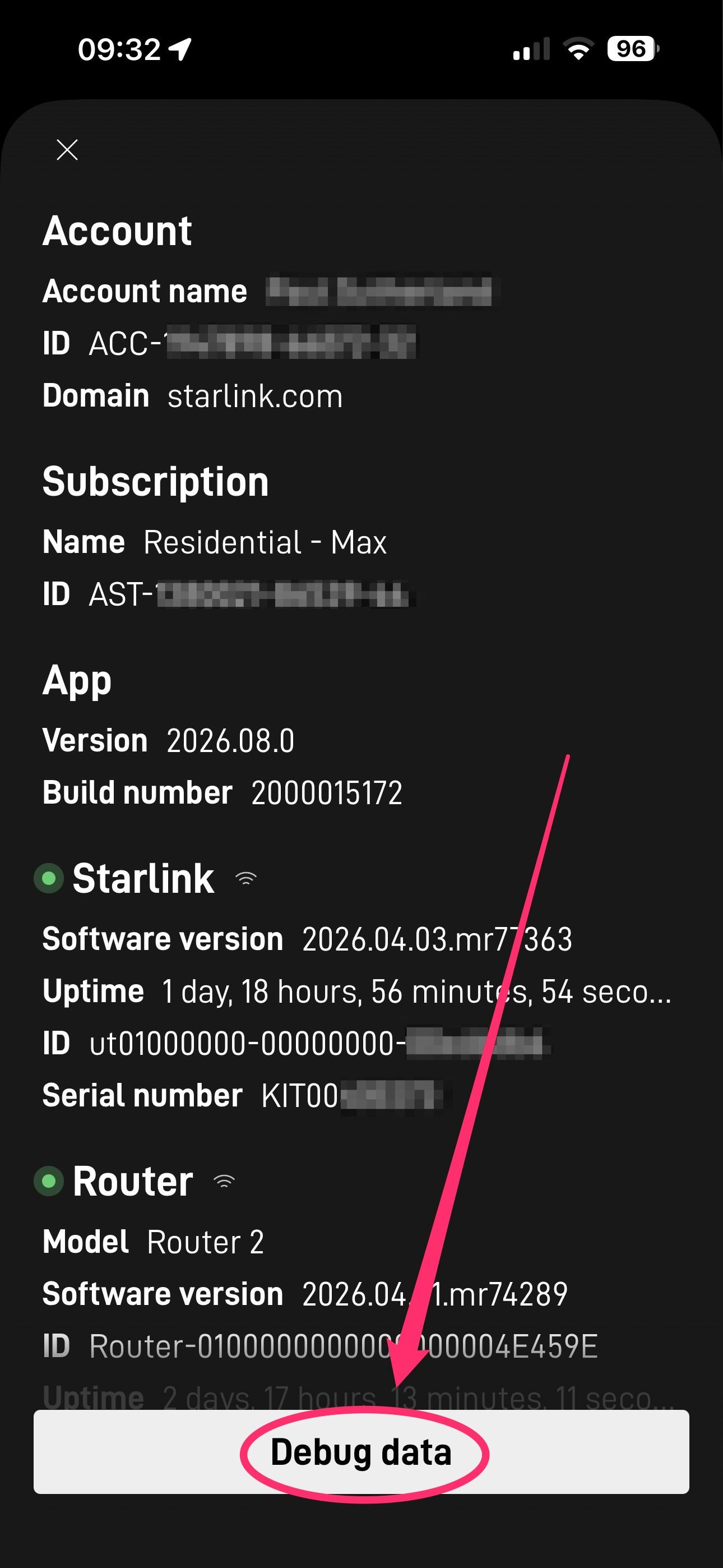 Step 3: Tap Debug data