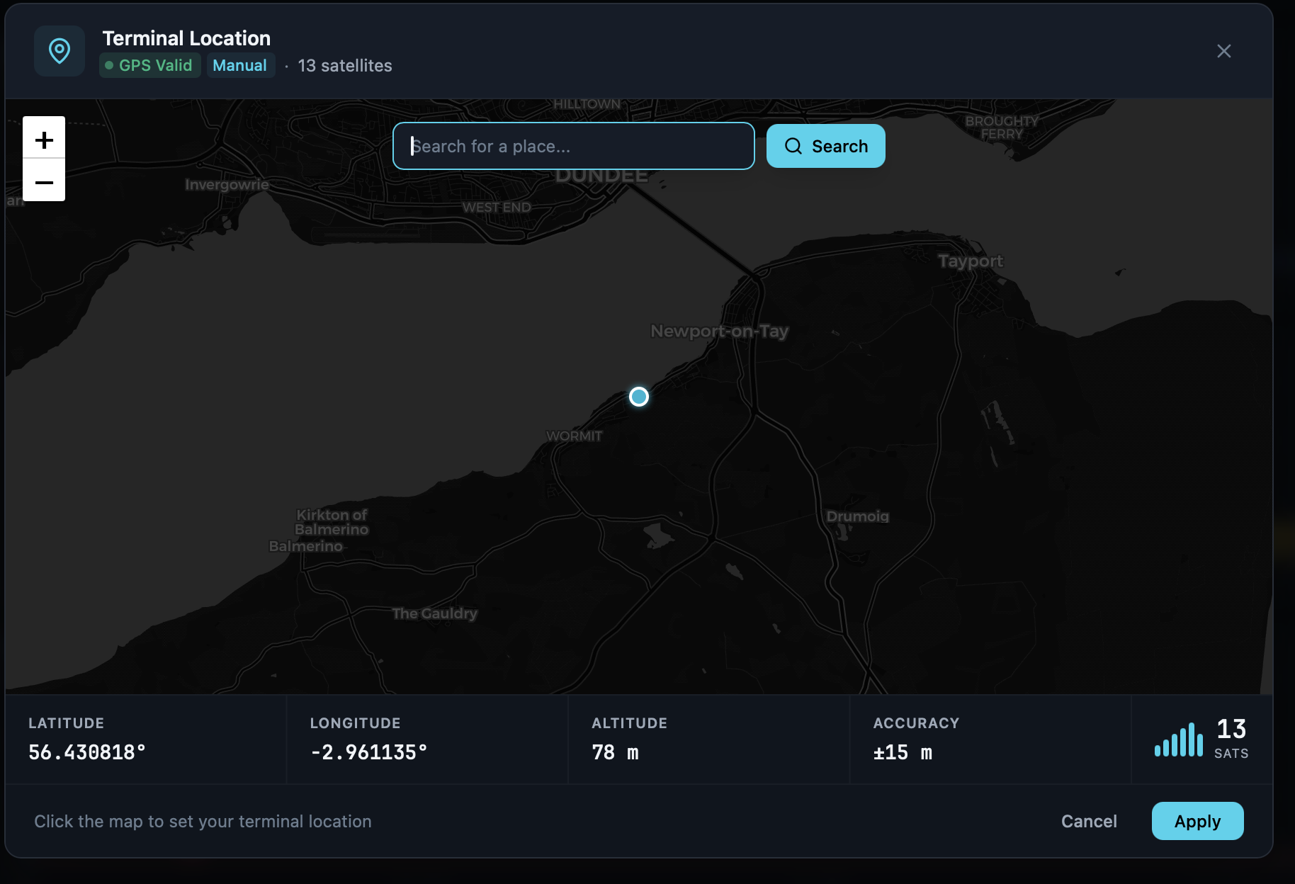 Set your terminal location manually